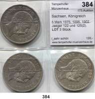 R E I C H S M Ü N Z E N,Sachsen, Königreich Albert 1873 - 1902 5 Mark 1875, 1895, 1902.  Jaeger 122 und 125(2).  LOT. 3 Stück.