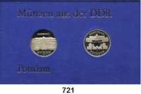 Deutsche Demokratische Republik,Thematische Sätze  Potsdam.  5 Mark 1986  Sanssouci und Neues Palais.  Im Münzrahmen (blau) mit Aufschrift 