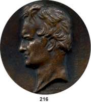 M E D A I L L E N,Personen Humboldt, Alexander von Bronzegußmedaille 1959 des Alexander von Humboldt-Komitees der DDR.  Zum 100. Todestag.  Kopf nach links (nach einer Medaille von P. J. David d'Angers/1831).  79 mm.  230,6 g.