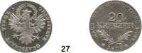 Österreich - Ungarn,Habsburg - Lothringen Franz I. (1792) 1806 - 1835 Aufstand unter Andreas Hofer, 20 Kreuzer 1809, Hall.  Adler mit erhabener Binde.  Frühwald 554.  Jl. 169.