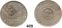 R E I C H S M Ü N Z E N,Weimarer Republik  3 Reichsmark 1929 A.  Jaeger 335.  Lessing.