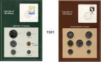 AUSLÄNDISCHE MÜNZEN,T H E M A T I S C H E  S A M M L U N G E N  U N D  L O T S  COIN SETS OF ALL NATIONS.  Ordner mit 39 verschiedenen Münzsätzen von Ägypten bis Zypern.  Insgesamt 227 Münzen.  Jeweils in einer Pappkarte mit Briefmarke.