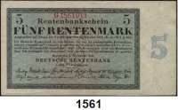 P A P I E R G E L D,R E N T E N B A N K  5 Rentenmark 1.11.1923.  KN G 1561011.  Ros. DEU-201 b.