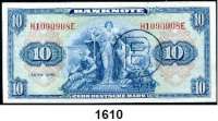 P A P I E R G E L D,BUNDESREPUBLIK DEUTSCHLAND  10 Deutsche Mark 1948.  Mit B-Stempel.  Ros. WBZ 17 a.