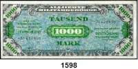 P A P I E R G E L D,A L L I I E R T E      B E S E T Z U N G  1/2 bis 1000 Mark (ohne 5 Mark) 1944.  US-Druck:   Ros. AMB-1 a, 2 a, 5 a.  UdSSR Druck: Ros. AMB-4 c, 6 d, 7 d, 8 c..  LOT. 7 Scheine.