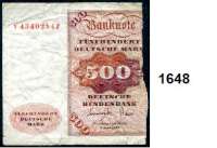 P A P I E R G E L D,BUNDESREPUBLIK DEUTSCHLAND  Da fehlt etwas..  500 Deutsche Mark 1.6.1977.  Abgerissenes Teilstück der Banknote V 4340284 P.  Ros. zu BRD-23 a.