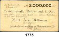 P A P I E R G E L D   -   N O T G E L D,Sachsen Reichenbach Sparkassenverwaltung.  2 Millionen Mark 2.8.1923.  Keller 4497 a.