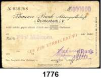 P A P I E R G E L D   -   N O T G E L D,Sachsen Reichenbach Plauener Bank Aktiengesellschaft.  Eigenscheck o.D.  5 Millionen Mark. Auf Postkarte.  Keller zu 4499.