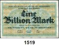 P A P I E R G E L D,Altdeutsche Staaten und Länderbanknoten Sachsen Sächsische Bank zu Dresden.  1 Billion Mark 15.11.1923.  KN 01282 rot.  Grab. SAX 24.