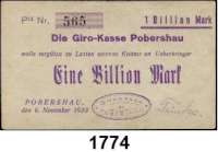 P A P I E R G E L D   -   N O T G E L D,Sachsen Pobershau Giro-Kasse.  1 Billion Mark 6.11.1923.  Keller 4350 i.