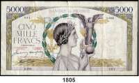 P A P I E R G E L D,AUSLÄNDISCHES  PAPIERGELD Frankreich 5000 Francs 20.8.1942.  Pick 97 c.