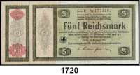 P A P I E R G E L D,Konversionskasse für Deutsche Auslandsschulden  5 Reichsmark 28.8.1933.  B, E.  Ros. DEU-224 a und 232 a.  LOT. 2 Scheine.