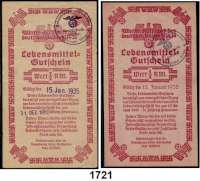 P A P I E R G E L D,Winterhilfswerk  NSDAP Ortsgruppe Milow.  1/2 Reichsmark.  Lebensmittelgutschein 1935.  Eingelöst in Milow, Rathenow und Rathenow-Land.  LOT. 4 Scheine (verschiedene Einlösungsstellen).