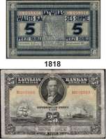 P A P I E R G E L D,AUSLÄNDISCHES  PAPIERGELD Lettland 5 Rubli o.D.(1919), 25 Latu 1928, 50 Latu 1934, 10 Latu 1933 und 1940.  Pick 3 f, 18 a, 20 a, 25, 29 e.  LOT. 5 Scheine.