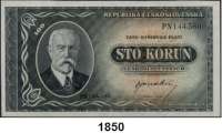 P A P I E R G E L D,AUSLÄNDISCHES  PAPIERGELD Tschechoslowakei 20, 50 und 100 Kronen o.D.(1945).  Pick 61 a, 62 a, 63 a.  LOT. 3 Scheine.