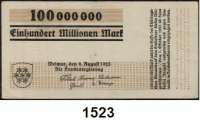 P A P I E R G E L D,Altdeutsche Staaten und Länderbanknoten Thüringen 1 Million Mark bis 100 Millionen Mark 9.8.1923.  Grabowski THU-5, 13, 14, 17, 27, 28, 30, 33, 39, 41.  LOT. 10 Scheine.