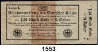 P A P I E R G E L D,Staatliches wertbeständiges Notgeld  1,05 Mark Gold =  1/4 Dollar 26.10.1923.  