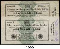 P A P I E R G E L D,Staatliches wertbeständiges Notgeld  2,10 Mark Gold =  1/2 Dollar 26.10.1923.  Ros. WBN-14 e und g.  LOT. 2 Scheine.