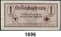 P A P I E R G E L D,Wehrmachtsausgaben des II. Weltkrieges Behelfszahlungsmittel für die Deutsche Wehrmacht 1 Reichspfennig o.D.  Druckfarbe braun.  Ros. DWM-1.