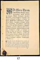 Römisch Deutsches Reich,Haus Habsburg Maria Theresia 1740 - 1780 31.8.1767.  Abdruck unbekannten Alters.  Zollverordnung im Namen der Kaiserin, verfügt u.a. durch den Kanzler Thomas Ignaz Edler von Pöck., nebst Verzeichnis der Waren, die nicht in die durch die Kaiserin beherrschten Lande eingeführt werden dürfen.  Gesiegelt.