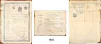 P A P I E R G E L D,Dokumente  Aus Napoleons Zeit.  Passaporto der Polizia Generale del Regno für Cavaliere Giacomo Gaspari.  Rückseitig drei Vermerke aus dem Jahr 1812 der Polizei von Bologna, Milano und Venezia.  Sechs weitere Unterlagen aus der Zeit:  Arztvisitaionsnachweis des Militärs, Kontributionsunterlagen.  Ein gelaufener Brief ab Toulouse, Quittung eines Militär-Magazins 1806.  LOT. 7 Stück.