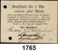 P A P I E R G E L D   -   N O T G E L D,Posen Crone a.d. Brahe. Magistrat und Kämmereikasse.  0,50 Mark 6.8.1914 und 2 Mark 26.8.1914.  Neudrucke, lochentwertet.  Beigegeben Obersizko, Posen, Magistrat, 50 Pfennig o.D. Diessner 66 1 c, 3 d, 272.1 g.  LOT. 3 Scheine.