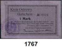 P A P I E R G E L D   -   N O T G E L D,Posen Ostrowo. Magistrat.  50 Pfennig und 1 Mark o.D.  Kreis-Finanzkommission.  1 Mark 1.9.1914.  Diessner 280.2, 3, 281.2.  LOT. 3 Scheine.