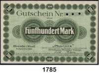 P A P I E R G E L D   -   N O T G E L D,Westfalen Hörde Phoenix Aktien-Gesellschaft, Abt. Hoerder Verein.  500 Mark 20.9.1922.  Lochung statt KN.  Müller 2135.1 M1.