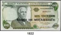 P A P I E R G E L D,AUSLÄNDISCHES  PAPIERGELD Moçambique 50 Escudos bis 1000 Escudos 1976.  Pick 116(2), 117 a(2), 118 a(2), 119(2).  Beigegeben Madagaskar, 10.000 Francs=2000 Ariary, Pick 79 b.  LOT. 9 Scheine.