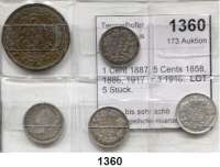 AUSLÄNDISCHE MÜNZEN,Kanada LOTS     LOTS     LOTS 1 Cent 1887; 5 Cents 1858, 1886, 1917 und 1918.  LOT. 5 Stück.