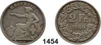 AUSLÄNDISCHE MÜNZEN,Schweiz Eidgenossenschaft 2 Franken 1860 B, Bern.  Sitzende Helvetia.  HMZ 2-1201c.  Kahnt 15.  KM 10a.
