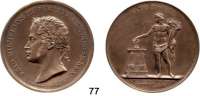 Deutsche Münzen und Medaillen,Preußen, Königreich Friedrich Wilhelm III. 1797 - 1840 Bronzemedaille 1822 (F. König bei Loos).  Zum 25jährigen Regierungsjubiläum.  Kopf links. /  Genius mit Füllhorn und Opferschale am Altar.  42 mm.  36,25 g. Marienburg 3810.