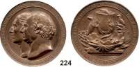 M E D A I L L E N,Städte Bremen Bronzemedaille 1844 (Wilkens).  Auf die 22. Versammlung deutscher Naturforscher und Ärzte in Bremen.  Köpfe von Heinrich Wilhelm Olbers und Gottfried Reinhold Treviranus nach links. /  Naturwissenschaftliche Objekte.  47,5 mm.  63,62 g.  Jungk 44.