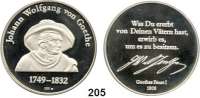 M E D A I L L E N,Personen Goethe, Johann Wolfgang von Feinsilbermedaille o.J.  Brustbild nach rechts. /  
