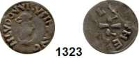 AUSLÄNDISCHE MÜNZEN,Frankreich Karolinger Ludwig der Fromme 814 - 840.  Obol, Melle.  1,38 g.  Brustbild Ludwig des Frommen nach rechts. / Darstellung von Werkzeugen der Münzprägung : Ober- und Unterstempel zwischen zwei Hämmern.