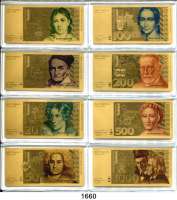 P A P I E R G E L D,BUNDESREPUBLIK DEUTSCHLAND  Die DM Banknoten in reinstem Gold.  Zum großen Währungs-Jubiläum 