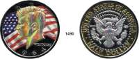 AUSLÄNDISCHE MÜNZEN,U S A  Silbermedaille 2010 (3 Unzen mit Goldapplikation, Hologramm).  John F. Kennedy - Auf das 50jährige Jubiläum seiner Wahl zum Präsidenten.  Nach dem Motiv des Half-Dollars von 1964.  63 mm.  93,8 g.  Im Originalrahmen mit Begleitheft.