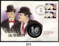 M E D A I L L E N,Numisbriefe  Feinsilbermedaille 1992.  Zum 100. Geburtstag von Oliver Hardy.  