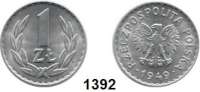 AUSLÄNDISCHE MÜNZEN,Polen Republik Polen 1945 - 1952 1 Zloty 1949.  Fischer OB 37.  Schön 37.  KM 45.