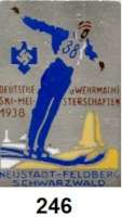 M E D A I L L E N,Sport  Mehrfarbige Weißmetall Anstecknadel 1938.  Deutsche und Wehrmacht Ski-Meisterschaften 1938 Neustadt-Feldberg Schwarzwald.  24 x 37 mm.