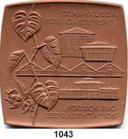 MEDAILLEN AUS PORZELLAN,Staatliche Porzellan-Manufaktur MEISSEN Dresden 1973 braun.  VEB Spezialglashausbau.  Weigelt 5188.  (Auflage 250 Exemplare).  98 x 98 mm.