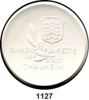 MEDAILLEN AUS PORZELLAN,Staatliche Porzellan-Manufaktur MEISSEN Thalheim 1971 weiß.  Ehrenplakette der Stadt.  Weigelt 5466.  (Auflage 300 Exemplare).  82 mm.