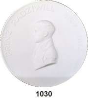 MEDAILLEN AUS PORZELLAN,Staatliche Porzellan-Manufaktur MEISSEN Berlin 1991 weiß.  Staatliche Museen - Prinz Radziwill.  Weigelt 10012.  (Auflage 200 Exemplare).  100 mm.