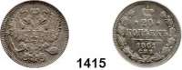 AUSLÄNDISCHE MÜNZEN,Russland Alexander II. 1855 - 1881 20 Kopeken 1861 Ohne Münzmeisterzeichen.  Bitkin 288.  Kahnt 110.  Y. 22.2.