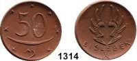 P O R Z E L L A N M Ü N Z E N,S T Ä D T E M Ü N Z E N Eisleben 50 Pfennig o.J.(1921) braun.  Gipsform  Menzel 6324.1.