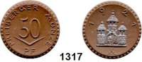 P O R Z E L L A N M Ü N Z E N,S T Ä D T E M Ü N Z E N Freiberg 50 Pfennig 1921 braun, Stadtwappen versilbert.  Menzel 8084.9.