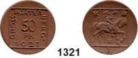 P O R Z E L L A N M Ü N Z E N,S T Ä D T E M Ü N Z E N Groß-Wartenberg 50 Pfennig 1921 braun.  Gipsform.  Menzel 9859.2.  (N in GROSS-WARTENBERG schräg).