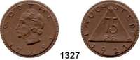 P O R Z E L L A N M Ü N Z E N,S T Ä D T E M Ü N Z E N Lauchstedt 75 Pfennig 1921 braun.  