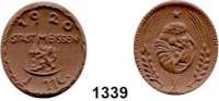 P O R Z E L L A N M Ü N Z E N,S T Ä D T E M Ü N Z E N Meissen 1 Mark 1920 braun.  Gipsform.  Menzel 16528.3.