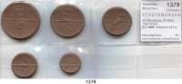 P O R Z E L L A N M Ü N Z E N,S T Ä D T E M Ü N Z E N Schleiz 50 Pfennig bis 20 Mark 1922 braun.  5.2.1685.  Scheuch 222.a; 225.a; 228.a; 231.a; 234.a und 238.a. Menzel 22659.5, 7, 9, 11, 13, 15.  SATZ. 6 Stück.
